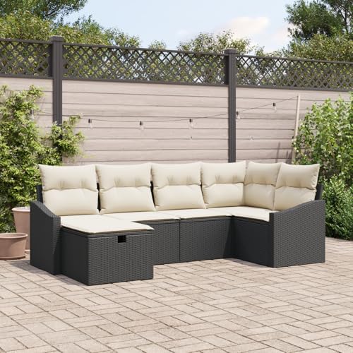 QZZCED 6-teiliges Garten-Sofa-Set mit Kissen Schwarz Poly Rattan Garten Couch Set Outdoor Sofa Set für Balkone QZZCED 6-teiliges Garten-Sofa-Set mit Kissen Schwarz Poly Rattan Garten Couch Set Outdoor Sofa Set für Balkone von QZZCED