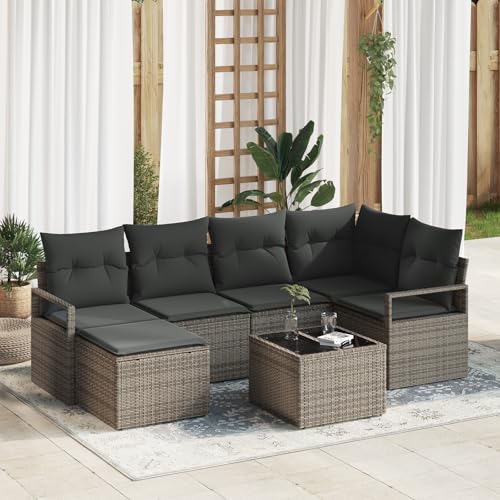 QZZCED 6-teiliges Garten Sofa Set mit Kissen Schwarz Poly Rattan Terrassensofa Set Outdoor Lounge Möbel für Gärten von QZZCED