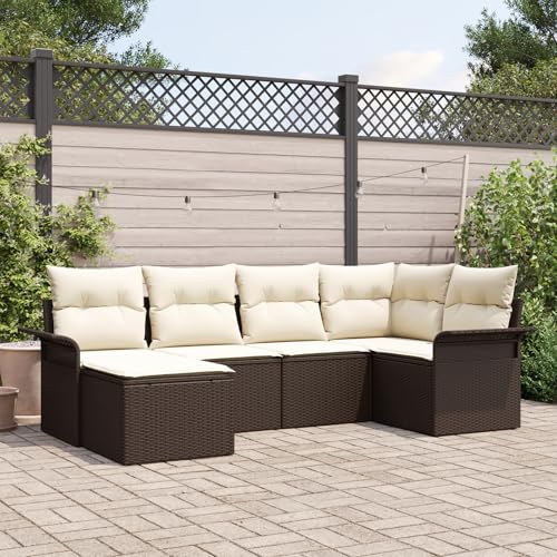 QZZCED 6-teiliges Garten-Sofa-Set mit Kissen in Braun aus Poly-Rattan Terrassensofa Set Outdoor Lounge Möbel für Balkone QZZCED 6-teiliges Garten-Sofa-Set mit Kissen in Braun aus Poly-Rattan Terrassensofa Set Outdoor Lounge Möbel für Balkone von QZZCED