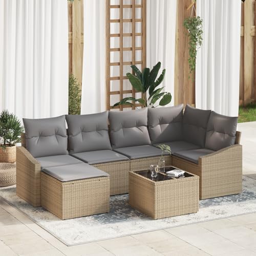 QZZCED 7-TLG. Garten-Essgruppe mit Kissen Schwarz Poly Rattan Balkon Sofa Set Outdoor Sofa Set für Balkone QZZCED 7-TLG. Garten-Essgruppe mit Kissen Schwarz Poly Rattan Balkon Sofa Set Outdoor Sofa Set für Balkone von QZZCED