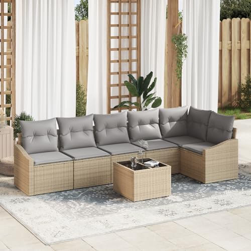 QZZCED 7-TLG. Garten-Essgruppe mit Kissen Schwarz Poly Rattan Outdoor Sofa Set Garten Lounge Set für Innenhöfe QZZCED 7-TLG. Garten-Essgruppe mit Kissen Schwarz Poly Rattan Outdoor Sofa Set Garten Lounge Set für Innenhöfe von QZZCED