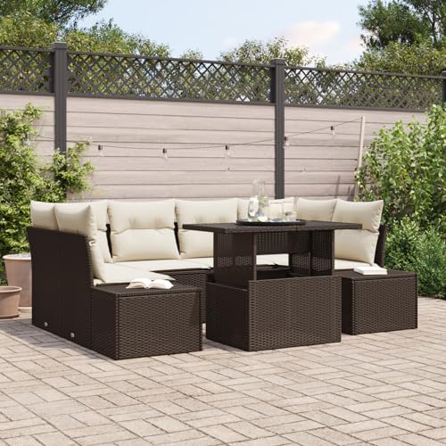 QZZCED 7-TLG. Garten-Sofagarnitur mit Kissen Braun Poly Rattan Outdoor Sofa Set Gartenmöbel Set für Rasenflächen QZZCED 7-TLG. Garten-Sofagarnitur mit Kissen Braun Poly Rattan Outdoor Sofa Set Gartenmöbel Set für Rasenflächen von QZZCED