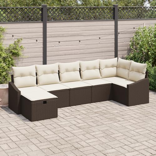 QZZCED 7-TLG. Garten-Sofagarnitur mit Kissen Braun Poly Rattan Outdoor Sofa Set Terrassenmöbel Set für Innenhöfe QZZCED 7-TLG. Garten-Sofagarnitur mit Kissen Braun Poly Rattan Outdoor Sofa Set Terrassenmöbel Set für Innenhöfe von QZZCED