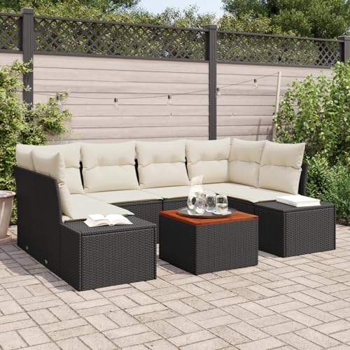 QZZCED 7-TLG. Garten-Sofagarnitur mit Kissen Schwarz Poly Rattan Terrassensofa Set Outdoor Lounge Möbel für Innenhöfe von QZZCED