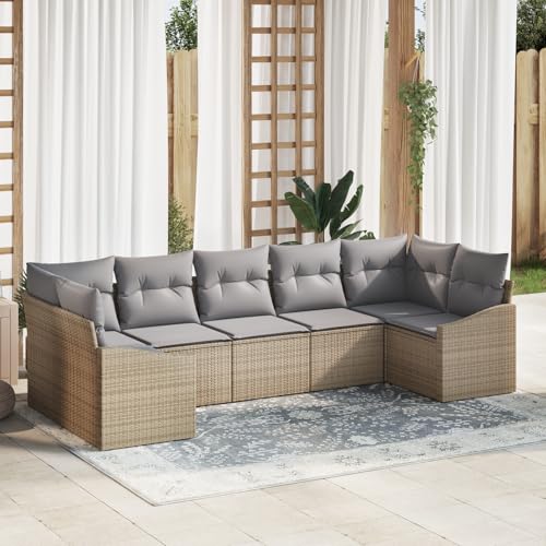 QZZCED 7-teiliges Garten-Dining-Set mit Kissen in beigem Poly-Rattan Outdoor Lounge Möbel Garten Couch Set für Rasenflächen QZZCED 7-teiliges Garten-Dining-Set mit Kissen in beigem Poly-Rattan Outdoor Lounge Möbel Garten Couch Set für Rasenflächen von QZZCED