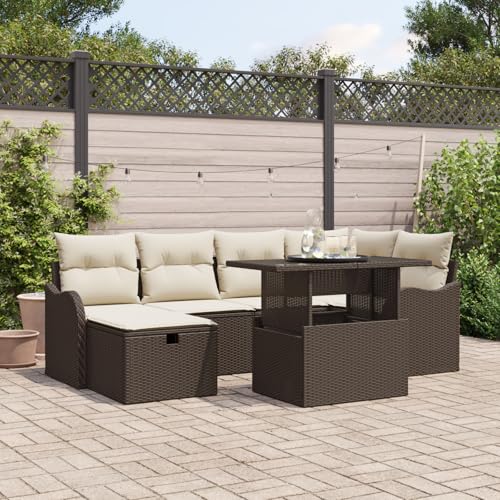 QZZCED 7-teiliges Garten-Sofa-Set mit Kissen Braun Poly-Rattan Balkon Sofa Set Terrassenmöbel Set für Balkone QZZCED 7-teiliges Garten-Sofa-Set mit Kissen Braun Poly-Rattan Balkon Sofa Set Terrassenmöbel Set für Balkone von QZZCED