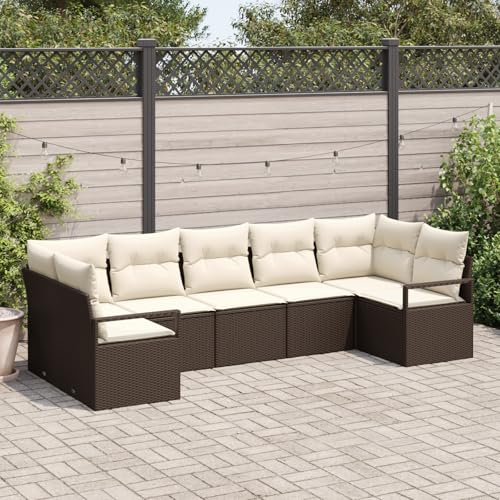 QZZCED 7-teiliges Garten Sofa Set mit Kissen Braun Polyrattan Outdoor Lounge Möbel Garten Lounge Set für Innenhöfe QZZCED 7-teiliges Garten Sofa Set mit Kissen Braun Polyrattan Outdoor Lounge Möbel Garten Lounge Set für Innenhöfe von QZZCED