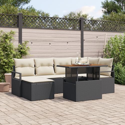 QZZCED 7-teiliges Garten Sofa Set mit Kissen Schwarz Poly Rattan Akazie Gartenmöbel Set Outdoor Lounge Möbel für Gärten QZZCED 7-teiliges Garten Sofa Set mit Kissen Schwarz Poly Rattan Akazie Gartenmöbel Set Outdoor Lounge Möbel für Gärten von QZZCED