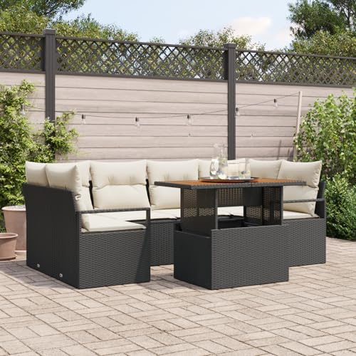 QZZCED 7-teiliges Garten-Sofa-Set mit Kissen Schwarz Poly-Rattan Akazie Terrassensofa Set Balkon Sofa Set für Balkone QZZCED 7-teiliges Garten-Sofa-Set mit Kissen Schwarz Poly-Rattan Akazie Terrassensofa Set Balkon Sofa Set für Balkone von QZZCED