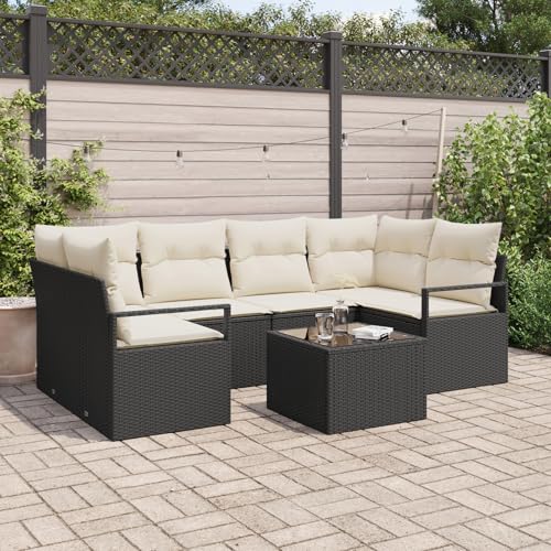 QZZCED 7-teiliges Garten-Sofa-Set mit Kissen Schwarz Poly-Rattan Gartenmöbel Set Terrassenmöbel Set für Gärten QZZCED 7-teiliges Garten-Sofa-Set mit Kissen Schwarz Poly-Rattan Gartenmöbel Set Terrassenmöbel Set für Gärten von QZZCED