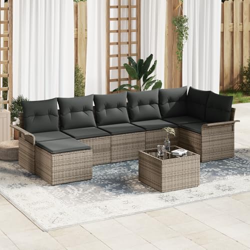 QZZCED 7-teiliges Garten Sofa Set mit Kissen Schwarz Poly-Rattan Terrassensofa Set Outdoor Lounge Möbel für Innenhöfe von QZZCED