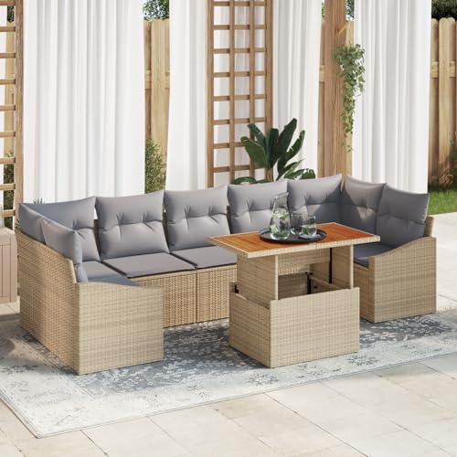 QZZCED 8-TLG. Garten-Essgruppe mit Kissen Beige Poly Rattan Akazie Balkon Sofa Set Outdoor Lounge Möbel für Innenhöfe QZZCED 8-TLG. Garten-Essgruppe mit Kissen Beige Poly Rattan Akazie Balkon Sofa Set Outdoor Lounge Möbel für Innenhöfe von QZZCED