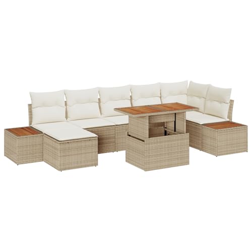 QZZCED 8-TLG. Garten-Essgruppe mit Kissen Beige Poly Rattan Akazie Balkon Sofa Set Outdoor Lounge Möbel für Rasenflächen QZZCED 8-TLG. Garten-Essgruppe mit Kissen Beige Poly Rattan Akazie Balkon Sofa Set Outdoor Lounge Möbel für Rasenflächen von QZZCED