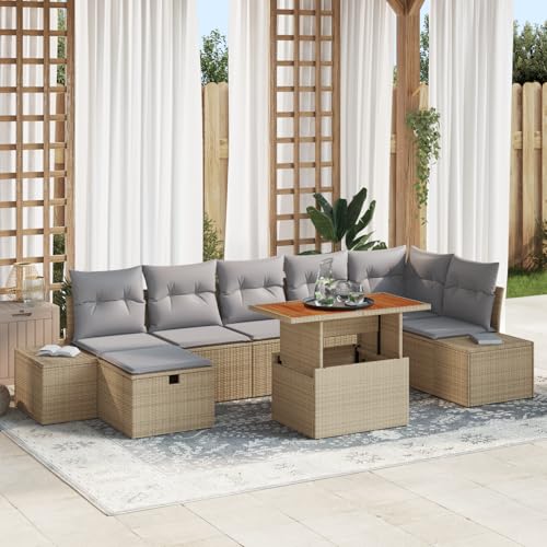 QZZCED 8-TLG. Garten-Essgruppe mit Kissen Beige Poly Rattan Akazie Garten Lounge Set Outdoor Lounge Möbel für Balkone QZZCED 8-TLG. Garten-Essgruppe mit Kissen Beige Poly Rattan Akazie Garten Lounge Set Outdoor Lounge Möbel für Balkone von QZZCED
