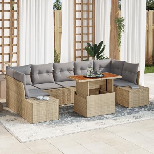 QZZCED 8-TLG. Garten-Essgruppe mit Kissen Beige Poly Rattan Akazie Outdoor Sofa Set Terrassenmöbel Set für Rasenflächen QZZCED 8-TLG. Garten-Essgruppe mit Kissen Beige Poly Rattan Akazie Outdoor Sofa Set Terrassenmöbel Set für Rasenflächen von QZZCED