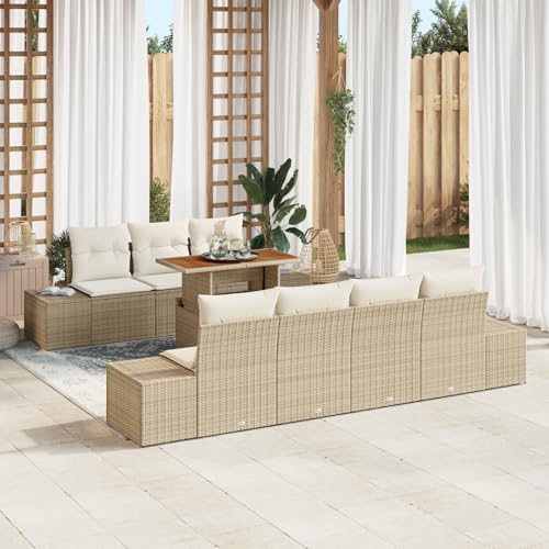 QZZCED 8-TLG. Garten-Essgruppe mit Kissen Beige Poly Rattan Akazie Terrassenmöbel Set Garten Couch Set für Innenhöfe QZZCED 8-TLG. Garten-Essgruppe mit Kissen Beige Poly Rattan Akazie Terrassenmöbel Set Garten Couch Set für Innenhöfe von QZZCED