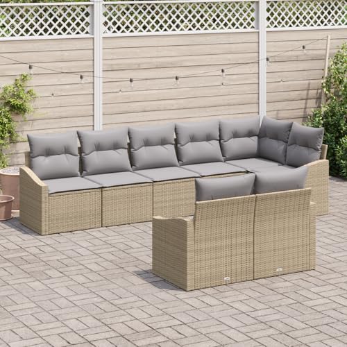 QZZCED 8-TLG. Garten-Essgruppe mit Kissen Beige Poly Rattan Garten Lounge Set Balkon Sofa Set für Gärten QZZCED 8-TLG. Garten-Essgruppe mit Kissen Beige Poly Rattan Garten Lounge Set Balkon Sofa Set für Gärten von QZZCED
