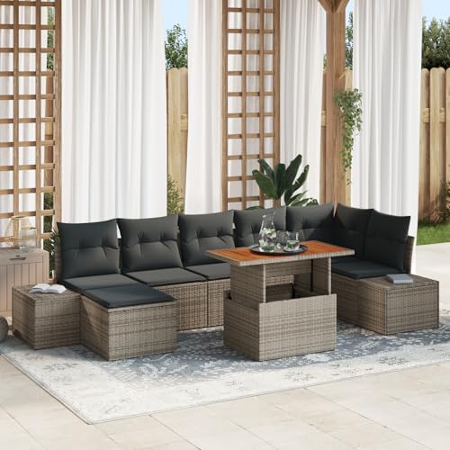 QZZCED 8-TLG. Garten-Essgruppe mit Kissen Grau Poly Rattan Akazie für Rasenflächen QZZCED 8-TLG. Garten-Essgruppe mit Kissen Grau Poly Rattan Akazie für Rasenflächen von QZZCED