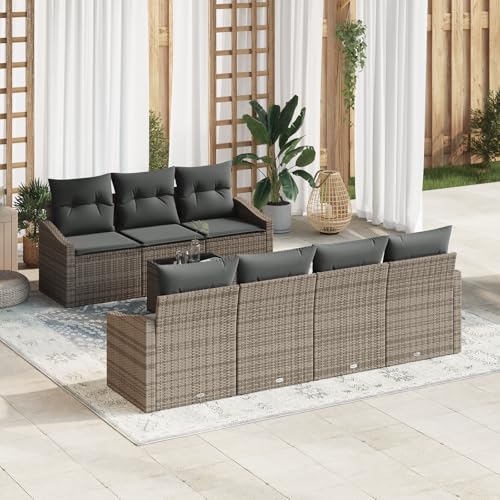QZZCED 8-TLG. Garten-Essgruppe mit Kissen Grau Poly Rattan Balkon Sofa Set Terrassensofa Set für Gärten QZZCED 8-TLG. Garten-Essgruppe mit Kissen Grau Poly Rattan Balkon Sofa Set Terrassensofa Set für Gärten von QZZCED