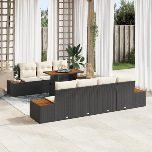 QZZCED 8-TLG. Garten-Essgruppe mit Kissen Schwarz Poly Rattan Akazie Gartenmöbel Set Outdoor Lounge Möbel für Rasenflächen QZZCED 8-TLG. Garten-Essgruppe mit Kissen Schwarz Poly Rattan Akazie Gartenmöbel Set Outdoor Lounge Möbel für Rasenflächen von QZZCED