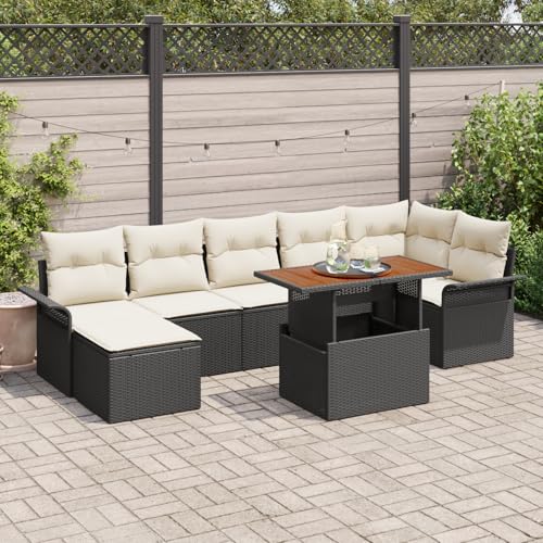 QZZCED 8-TLG. Garten-Essgruppe mit Kissen Schwarz Poly Rattan Akazie Terrassenmöbel Set Balkon Sofa Set für Innenhöfe QZZCED 8-TLG. Garten-Essgruppe mit Kissen Schwarz Poly Rattan Akazie Terrassenmöbel Set Balkon Sofa Set für Innenhöfe von QZZCED