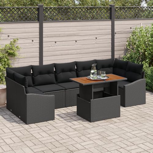 QZZCED 8-TLG. Garten-Essgruppe mit Kissen Schwarz Poly Rattan Akazie Terrassensofa Set Outdoor Lounge Möbel für Balkone QZZCED 8-TLG. Garten-Essgruppe mit Kissen Schwarz Poly Rattan Akazie Terrassensofa Set Outdoor Lounge Möbel für Balkone von QZZCED