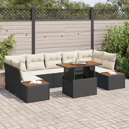 QZZCED 8-TLG. Garten-Essgruppe mit Kissen Schwarz Poly Rattan Akazie für Balkone QZZCED 8-TLG. Garten-Essgruppe mit Kissen Schwarz Poly Rattan Akazie für Balkone von QZZCED