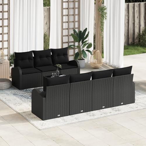 QZZCED 8-TLG. Garten-Sofagarnitur mit Kissen Schwarz Poly Rattan Outdoor Lounge Möbel Terrassenmöbel Set für Gärten von QZZCED