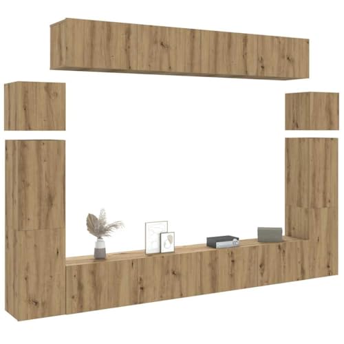 QZZCED 8-TLG. TV-Schrank-Set Wandmontage Artisan-Eiche Holzwerkstoff Fernsehmöbel Multifunktionaler TV-Ständer für Wohnzimmer Arbeitszimmer von QZZCED