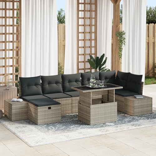 QZZCED 8-Teiliges Garten Sofa Set mit Kissen Hellgrau Poly Rattan Gartenmöbel Set Outdoor Lounge Möbel für Gärten QZZCED 8-Teiliges Garten Sofa Set mit Kissen Hellgrau Poly Rattan Gartenmöbel Set Outdoor Lounge Möbel für Gärten von QZZCED