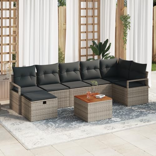 QZZCED 8-teiliges Garten-Sofa-Set mit Kissen Grau Poly Rattan Balkon Sofa Set Outdoor Lounge Möbel für Gärten von QZZCED