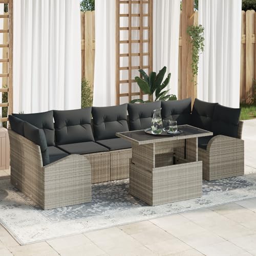 QZZCED 8-teiliges Garten-Sofa-Set mit Kissen Hellgraues Poly-Rattan Balkon Sofa Set Terrassenmöbel Set für Innenhöfe QZZCED 8-teiliges Garten-Sofa-Set mit Kissen Hellgraues Poly-Rattan Balkon Sofa Set Terrassenmöbel Set für Innenhöfe von QZZCED