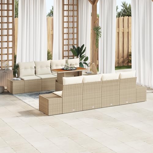 QZZCED 9-TLG. Garten-Essgruppe mit Kissen Beige Poly Rattan Akazie Balkon Sofa Set Terrassenmöbel Set für Innenhöfe QZZCED 9-TLG. Garten-Essgruppe mit Kissen Beige Poly Rattan Akazie Balkon Sofa Set Terrassenmöbel Set für Innenhöfe von QZZCED