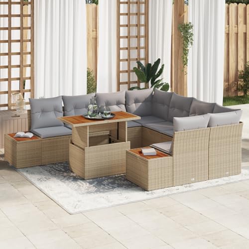 QZZCED 9-TLG. Garten-Essgruppe mit Kissen Beige Poly Rattan Akazie Garten Couch Set Outdoor Lounge Möbel für Innenhöfe QZZCED 9-TLG. Garten-Essgruppe mit Kissen Beige Poly Rattan Akazie Garten Couch Set Outdoor Lounge Möbel für Innenhöfe von QZZCED