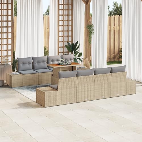 QZZCED 9-TLG. Garten-Essgruppe mit Kissen Beige Poly Rattan Akazie Garten Lounge Set Balkon Sofa Set für Rasenflächen QZZCED 9-TLG. Garten-Essgruppe mit Kissen Beige Poly Rattan Akazie Garten Lounge Set Balkon Sofa Set für Rasenflächen von QZZCED