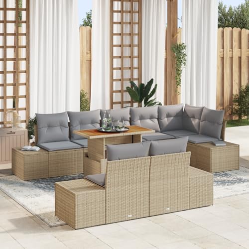 QZZCED 9-TLG. Garten-Essgruppe mit Kissen Beige Poly Rattan Akazie Outdoor Lounge Möbel Garten Lounge Set für Rasenflächen QZZCED 9-TLG. Garten-Essgruppe mit Kissen Beige Poly Rattan Akazie Outdoor Lounge Möbel Garten Lounge Set für Rasenflächen von QZZCED