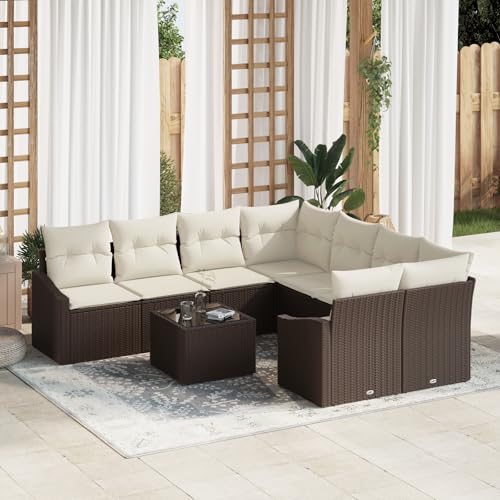 QZZCED 9-TLG. Garten-Essgruppe mit Kissen Braun Poly Rattan Outdoor Sofa Set Garten Couch Set für Innenhöfe QZZCED 9-TLG. Garten-Essgruppe mit Kissen Braun Poly Rattan Outdoor Sofa Set Garten Couch Set für Innenhöfe von QZZCED