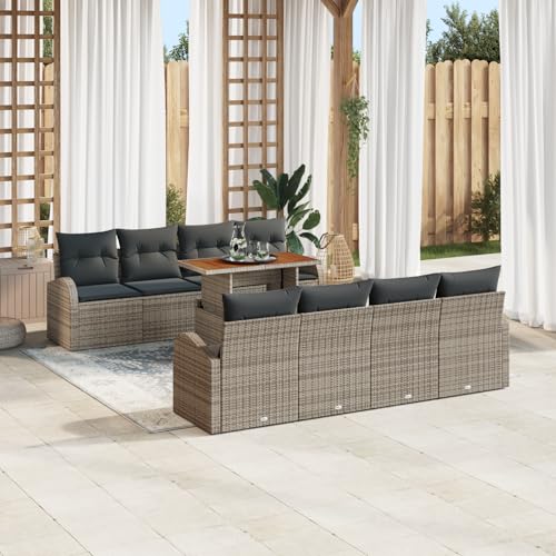QZZCED 9-TLG. Garten-Essgruppe mit Kissen Grau Poly Rattan Akazie Balkon Sofa Set Gartenmöbel Set für Balkone QZZCED 9-TLG. Garten-Essgruppe mit Kissen Grau Poly Rattan Akazie Balkon Sofa Set Gartenmöbel Set für Balkone von QZZCED