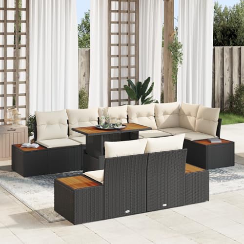 QZZCED 9-TLG. Garten-Essgruppe mit Kissen Schwarz Poly Rattan Akazie Outdoor Sofa Set Terrassenmöbel Set für Innenhöfe QZZCED 9-TLG. Garten-Essgruppe mit Kissen Schwarz Poly Rattan Akazie Outdoor Sofa Set Terrassenmöbel Set für Innenhöfe von QZZCED