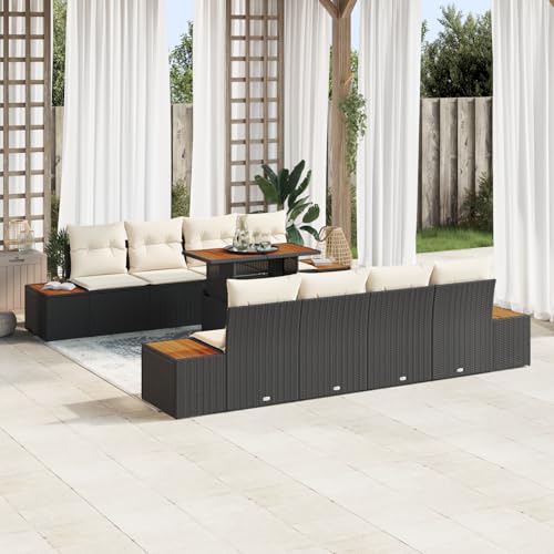 QZZCED 9-TLG. Garten-Essgruppe mit Kissen Schwarz Poly Rattan Akazie Terrassensofa Set Garten Couch Set für Rasenflächen QZZCED 9-TLG. Garten-Essgruppe mit Kissen Schwarz Poly Rattan Akazie Terrassensofa Set Garten Couch Set für Rasenflächen von QZZCED