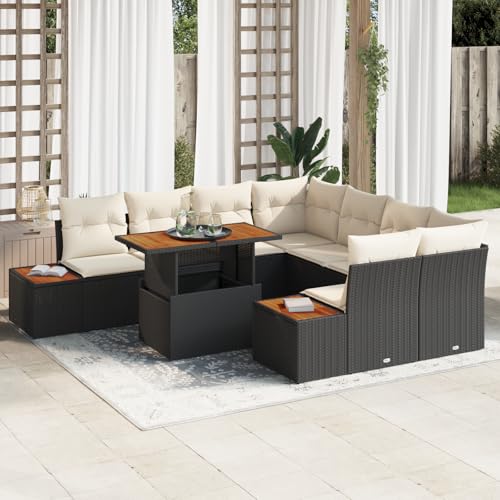 QZZCED 9-TLG. Garten-Essgruppe mit Kissen Schwarz Poly Rattan Akazie Terrassensofa Set Garten Lounge Set für Rasenflächen QZZCED 9-TLG. Garten-Essgruppe mit Kissen Schwarz Poly Rattan Akazie Terrassensofa Set Garten Lounge Set für Rasenflächen von QZZCED