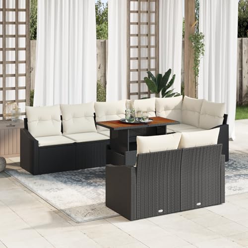 QZZCED 9-TLG. Garten-Essgruppe mit Kissen Schwarz Poly Rattan Akazie Terrassensofa Set Terrassenmöbel Set für Gärten QZZCED 9-TLG. Garten-Essgruppe mit Kissen Schwarz Poly Rattan Akazie Terrassensofa Set Terrassenmöbel Set für Gärten von QZZCED