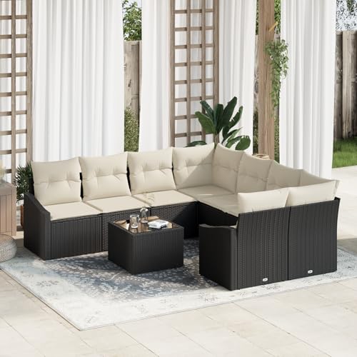 QZZCED 9-TLG. Garten-Essgruppe mit Kissen Schwarz Poly Rattan Gartenmöbel Set Terrassensofa Set für Innenhöfe QZZCED 9-TLG. Garten-Essgruppe mit Kissen Schwarz Poly Rattan Gartenmöbel Set Terrassensofa Set für Innenhöfe von QZZCED