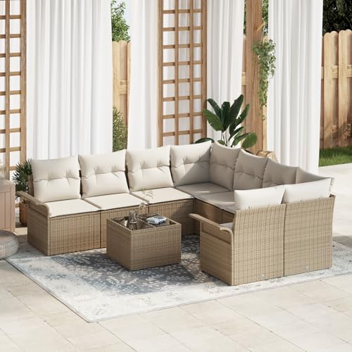 QZZCED 9-TLG. Garten-Sofagarnitur mit Kissen Beige Poly Rattan Garten Couch Set Terrassensofa Set für Balkone QZZCED 9-TLG. Garten-Sofagarnitur mit Kissen Beige Poly Rattan Garten Couch Set Terrassensofa Set für Balkone von QZZCED