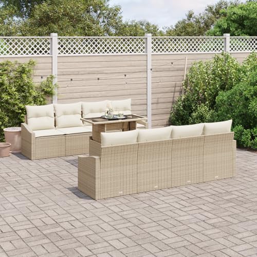 QZZCED 9-TLG. Garten-Sofagarnitur mit Kissen Beige Poly Rattan Outdoor Sofa Set Garten Couch Set für Balkone QZZCED 9-TLG. Garten-Sofagarnitur mit Kissen Beige Poly Rattan Outdoor Sofa Set Garten Couch Set für Balkone von QZZCED
