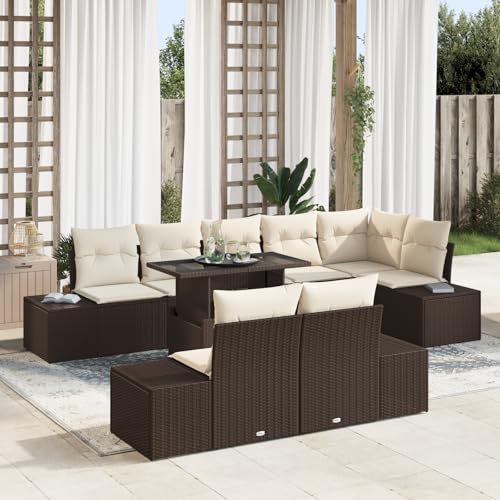 QZZCED 9-TLG. Garten-Sofagarnitur mit Kissen Braun Poly Rattan Terrassenmöbel Set Garten Lounge Set für Gärten von QZZCED