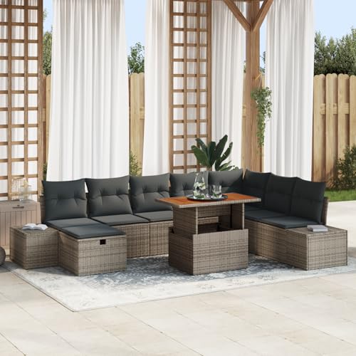 QZZCED 9-TLG. Garten-Sofagarnitur mit Kissen Grau Poly Rattan Outdoor Sofa Set Garten Couch Set für Rasenflächen QZZCED 9-TLG. Garten-Sofagarnitur mit Kissen Grau Poly Rattan Outdoor Sofa Set Garten Couch Set für Rasenflächen von QZZCED