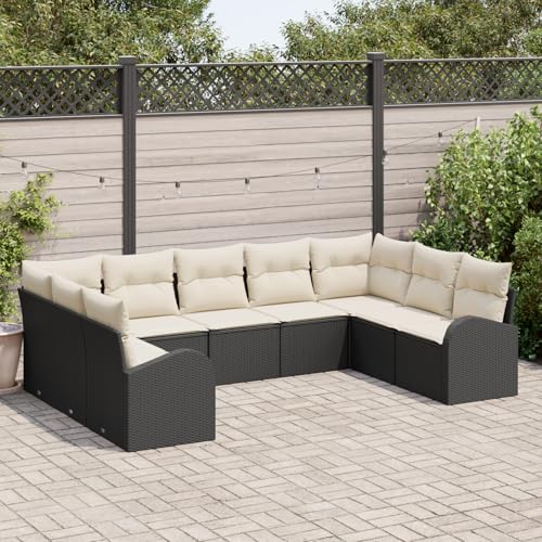 QZZCED 9-TLG. Garten-Sofagarnitur mit Kissen Schwarz Poly Rattan Terrassenmöbel Set Garten Couch Set für Innenhöfe QZZCED 9-TLG. Garten-Sofagarnitur mit Kissen Schwarz Poly Rattan Terrassenmöbel Set Garten Couch Set für Innenhöfe von QZZCED