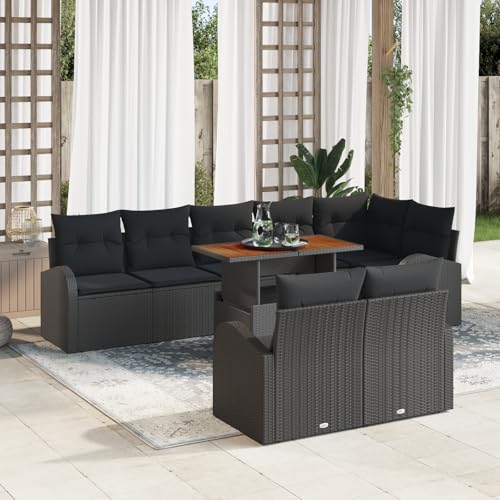 QZZCED 9-teiliges Garten-Dining-Set mit Kissen Schwarz Poly Rattan Akazie Balkon Sofa Set Terrassensofa Set für Gärten QZZCED 9-teiliges Garten-Dining-Set mit Kissen Schwarz Poly Rattan Akazie Balkon Sofa Set Terrassensofa Set für Gärten von QZZCED