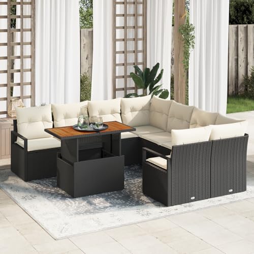 QZZCED 9-teiliges Garten Sofa Set mit Kissen Schwarz Poly Rattan Gartenmöbel Set Outdoor Lounge Möbel für Innenhöfe von QZZCED